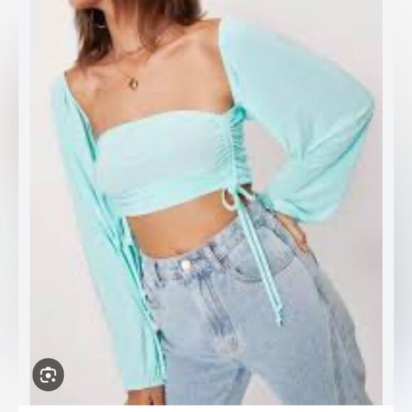 Nasty Gal What's The Ruche Slinky Cropped Top Sage Size 2 Nwtu - Picture 2 of 7